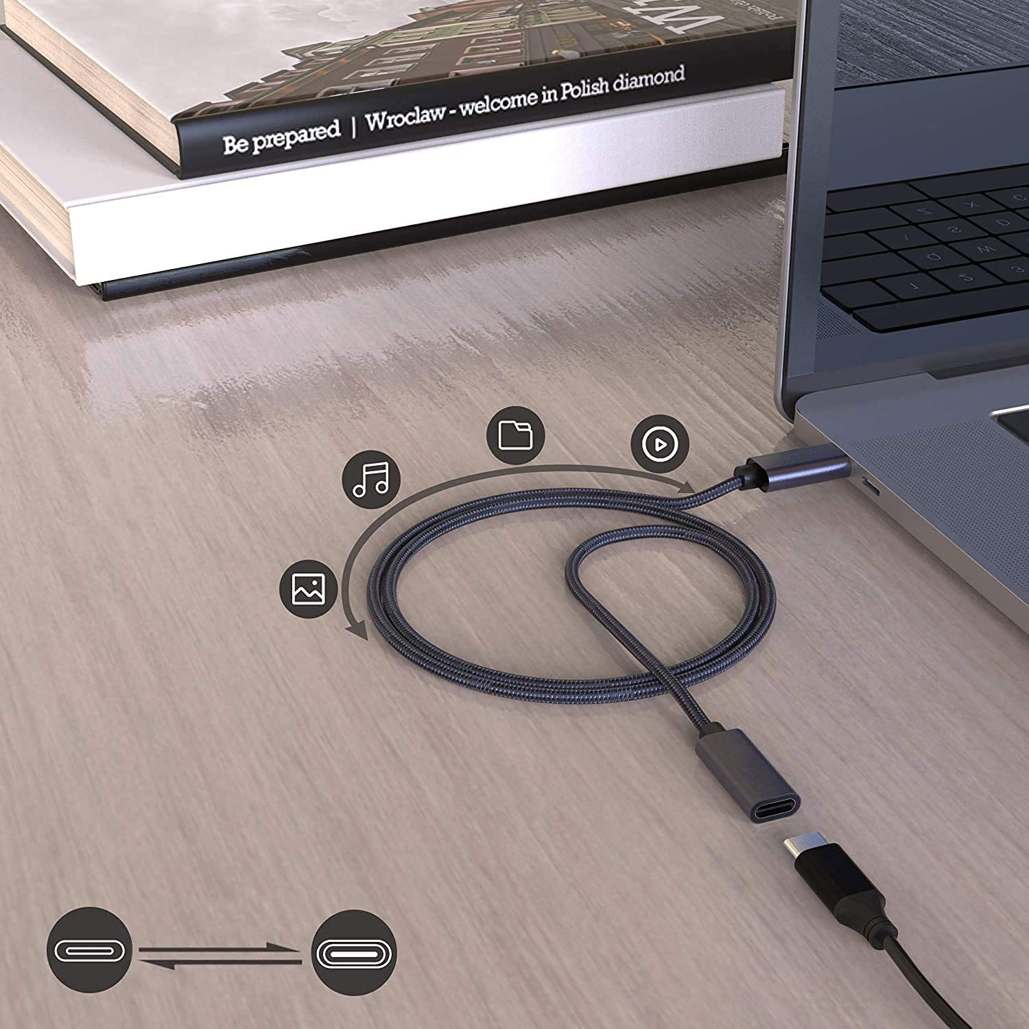 Cable de Extensión USB C NDOOL Negro Carga Rápida y Transferencia Datos 0.5M