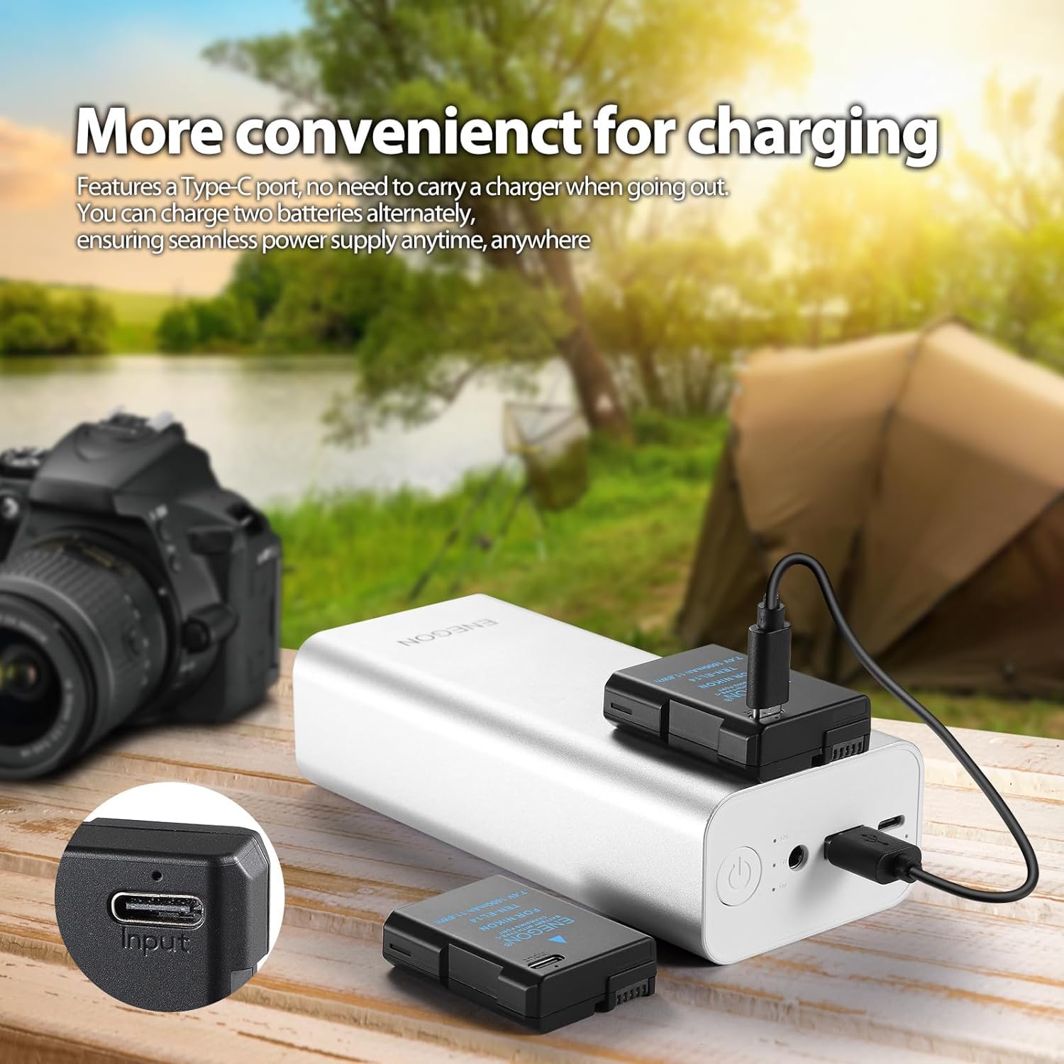 Batería de Repuesto ENEGON USB-C Negra 1600 mAh para Nikon D5300, D5600, D5100, D5200, D3100, D3200, D3300, D3400, D3500