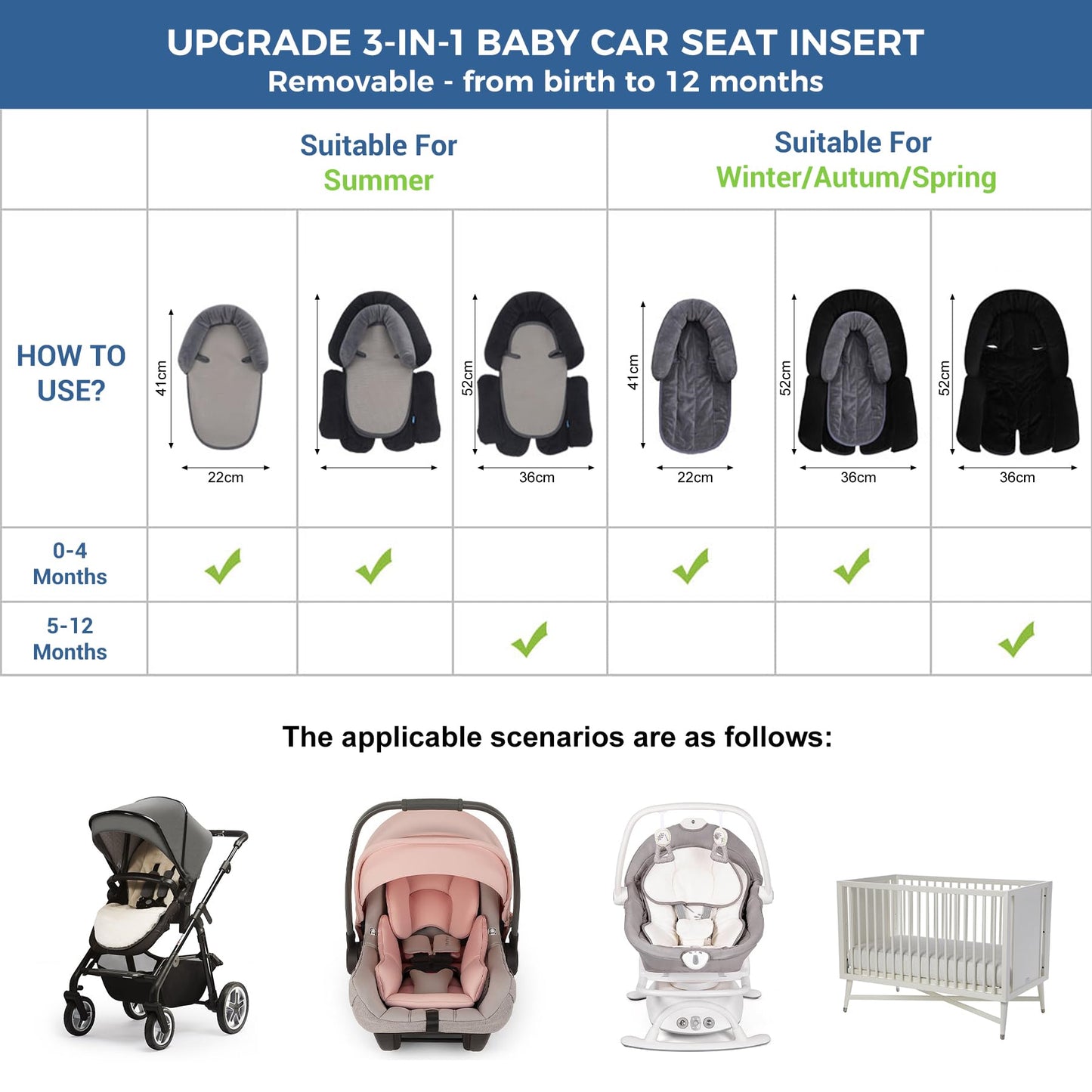 (Black Gray) - COOLBEBE Upgraded 3-in-1 Baby Head Neck Body Support Pillow for Newborn Infant Toddler - Extra Soft Car Seat Insert Cushion Pad, Perfect for Carseats, Strollers, Swings