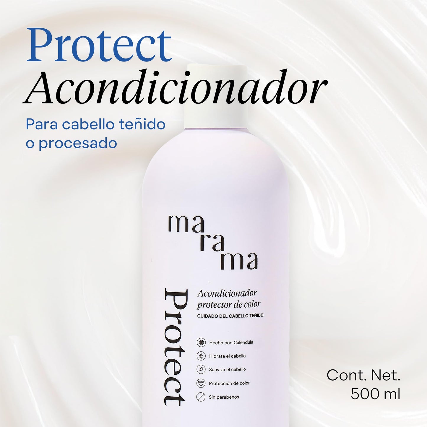MARAMA | Protect Acondicionador Para Cabello Teñido 500 ml - Contiene Aminoácidos y Caléndula Orgánica | Acondicionador Sin Sulfatos y Parabenos