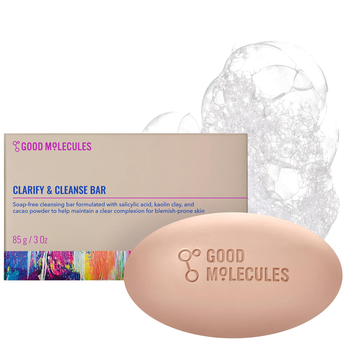 Good Molecules Clarify and Cleanse Bar 89g/3.15oz - Soap-Free Bar with Salicylic Acid BHA, Tea Tree, Kaolin Clay to Balance, Hydrate for Even Tone, Breakouts, Acne - Skin Care For Face and Body
