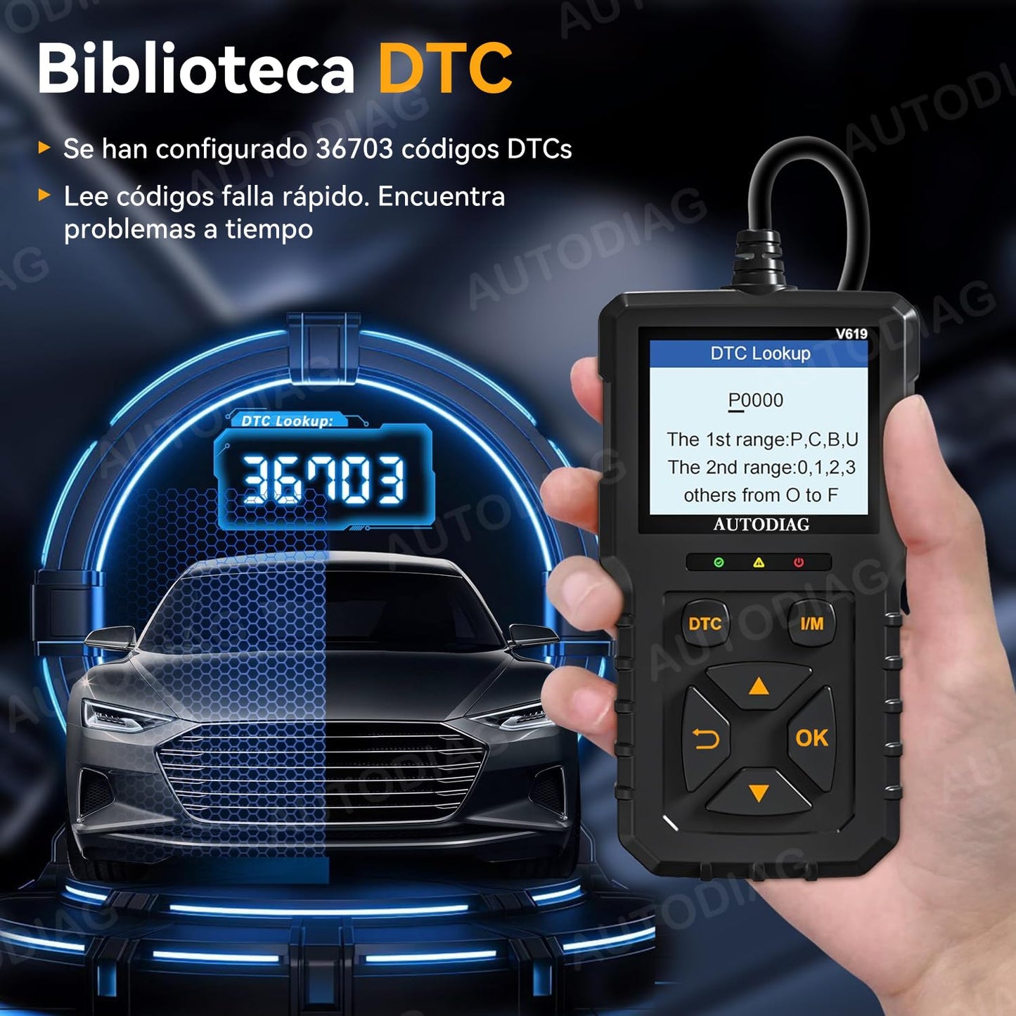 AUTODIAG Escáner OBD2 V619, Escáner automotriz Profesional, Lector de códigos Universal, Diagnóstico de fallas del Motor, Herramienta de diagnóstico para los Coches de protocolo OBD2