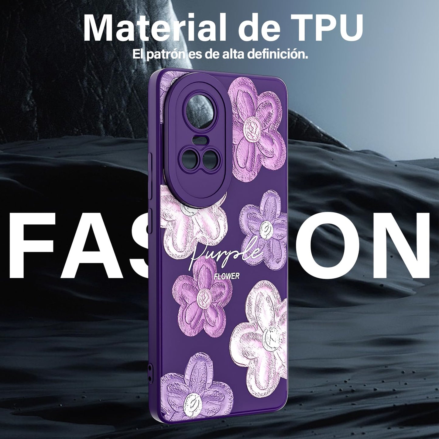 Threehao Funda para OPPO Reno 10 Case Uso Rudo, Ultra Delgado Flexible Púrpura Suave TPU Silicona Carcasa con Moda Aesthetic Dibujos Flores, Antigolpes Anti-arañazos Protectora