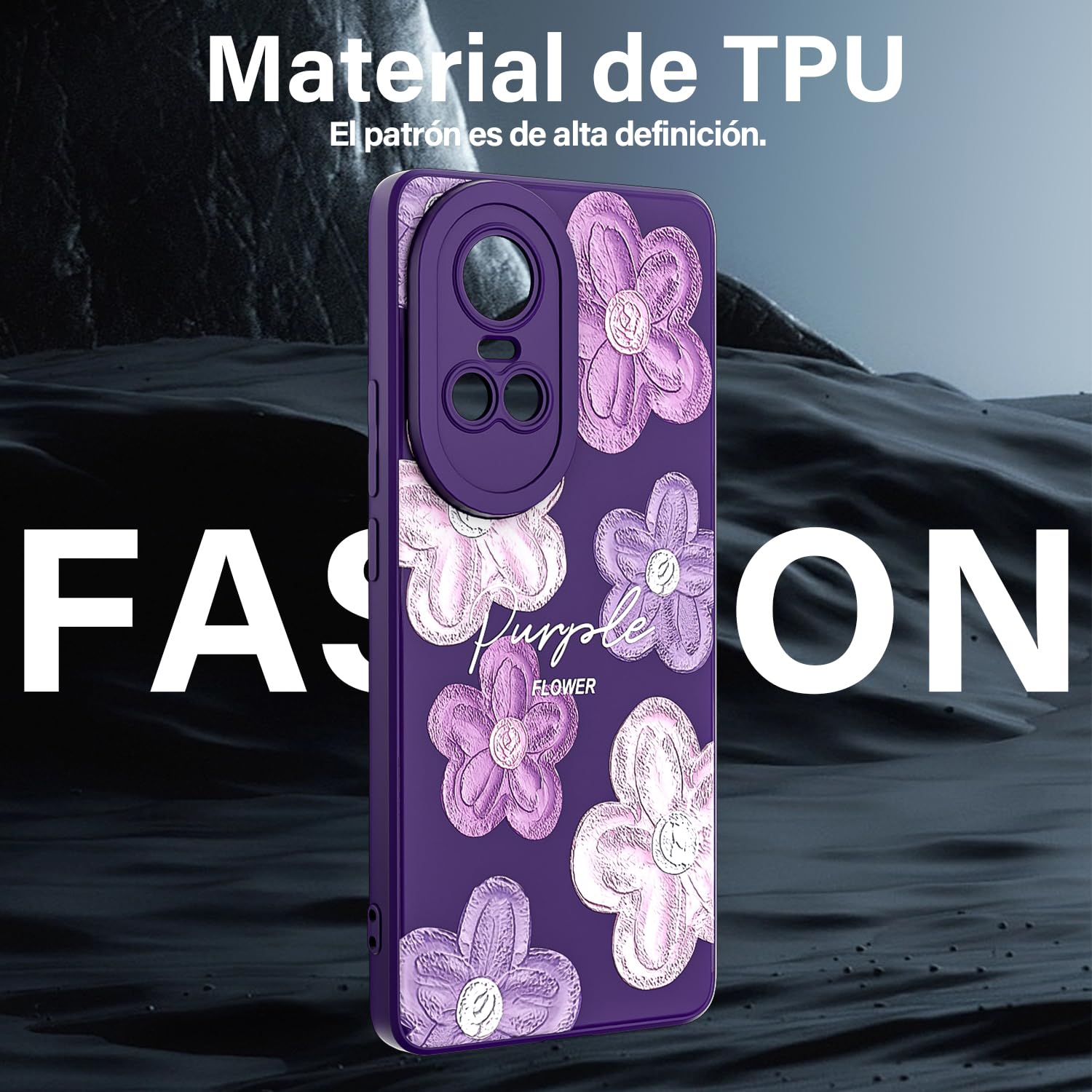 Threehao Funda para OPPO Reno 10 Case Uso Rudo, Ultra Delgado Flexible Púrpura Suave TPU Silicona Carcasa con Moda Aesthetic Dibujos Flores, Antigolpes Anti-arañazos Protectora