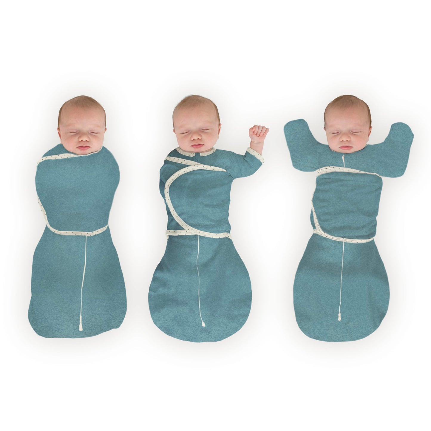 SwaddleDesigns - Saco Omni de 6 vías para recién nacido con mangas envolventes y puños de manopla, fácil transición, mejor sueño para bebés y niñas, verde azulado jaspeado, S, 0-3 meses