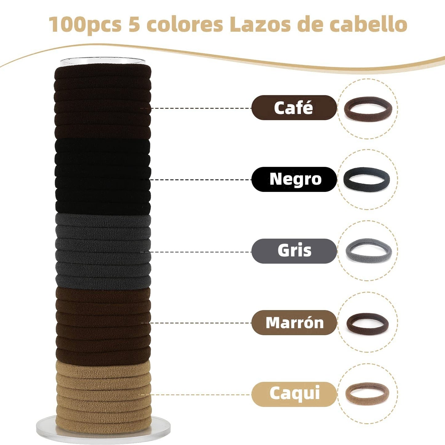 Ligas elásticas para el cabello: 100 unidades, sin costuras, para mujer y niña. Accesorios de cabello de algodón.