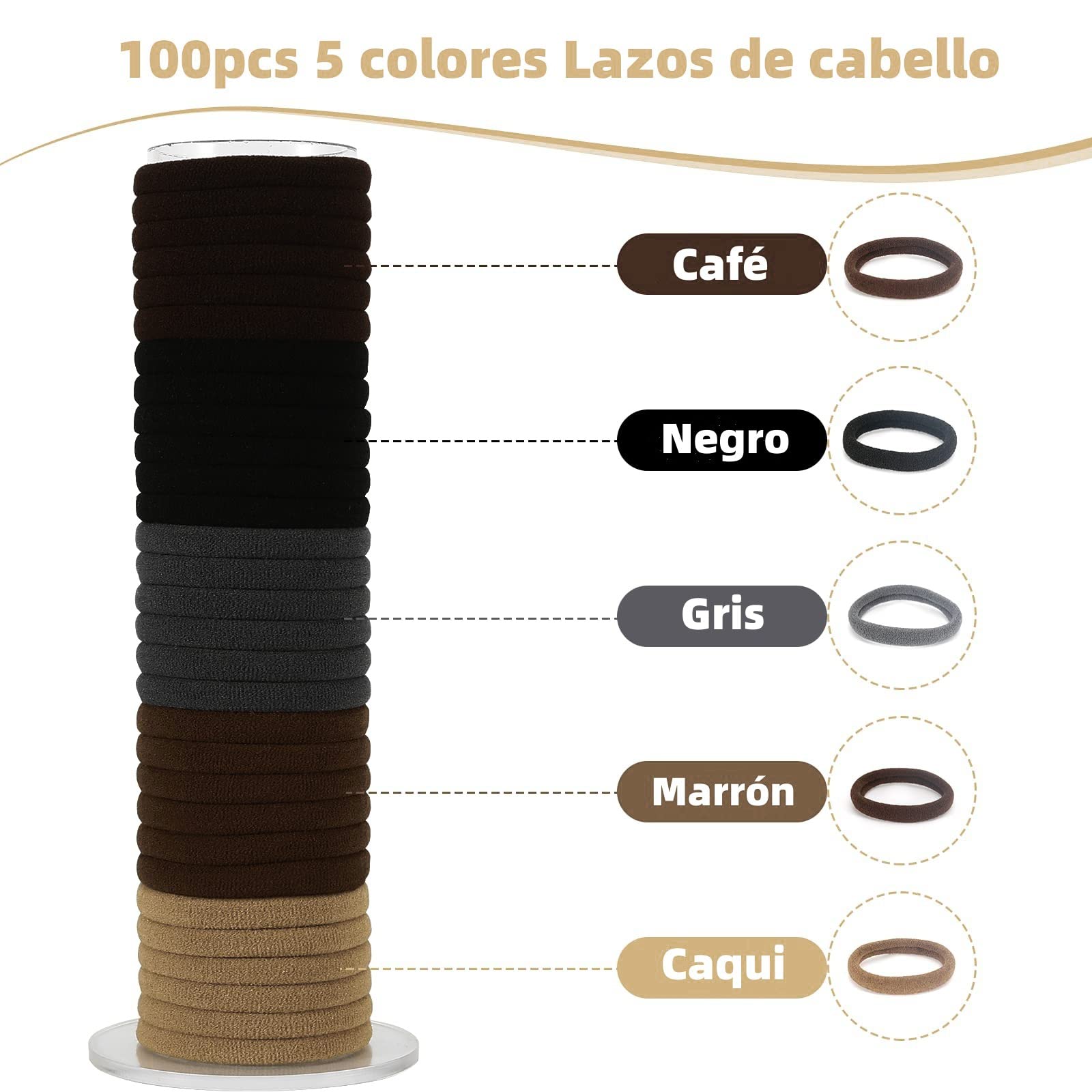 Ligas elásticas para el cabello: 100 unidades, sin costuras, para mujer y niña. Accesorios de cabello de algodón.