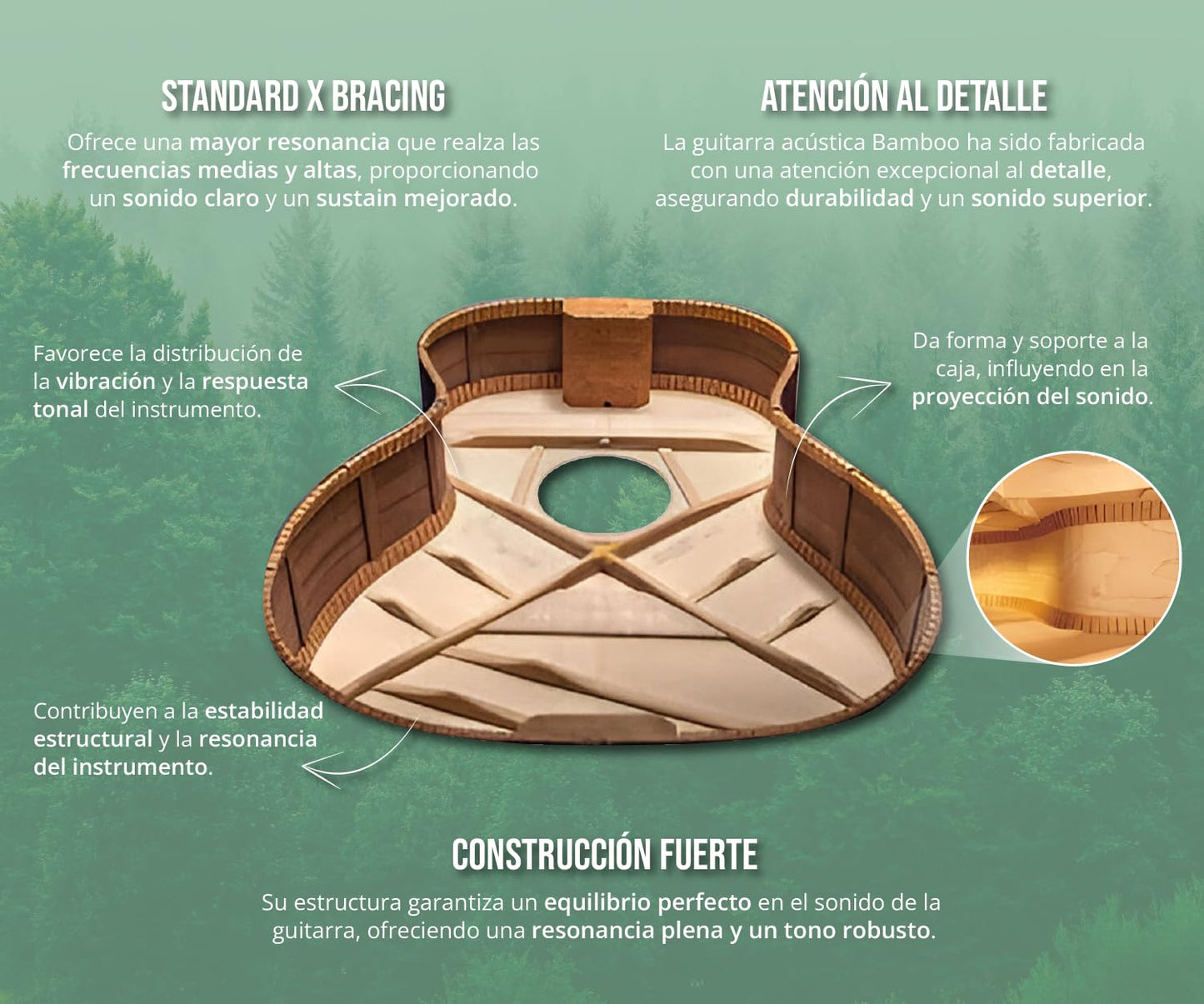 BAMBOO, Guitarra Acustica Travel Mahogany, Tamaño 1/2, para principiantes, adultos, viajes, 34 pulgadas, Funda Acolchada, madera Mahogany