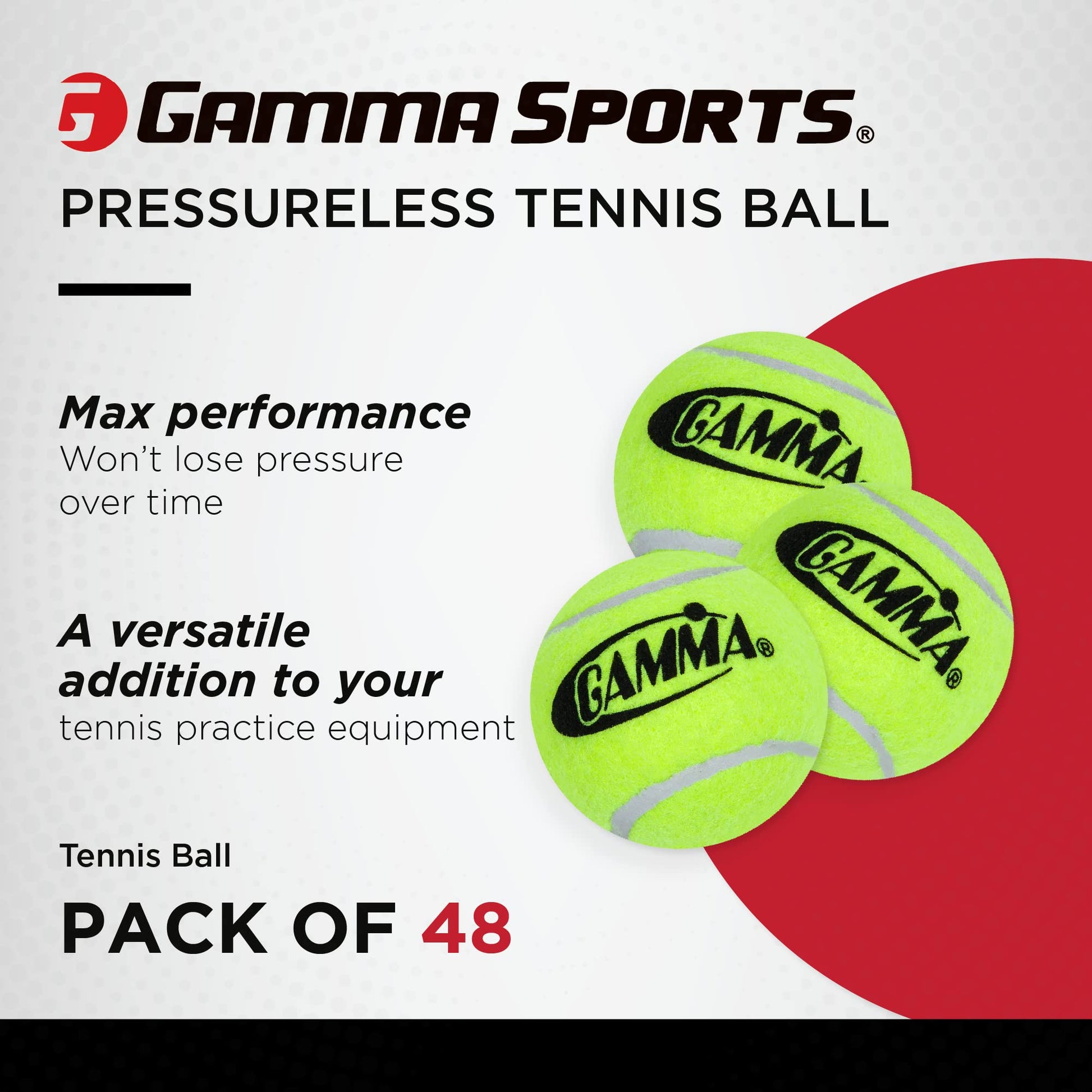 GAMMA Balones de Tenis Deportivos sin presión, Pelotas de Tenis a Granel, Accesorios de Tenis Premium, Paquete de 48