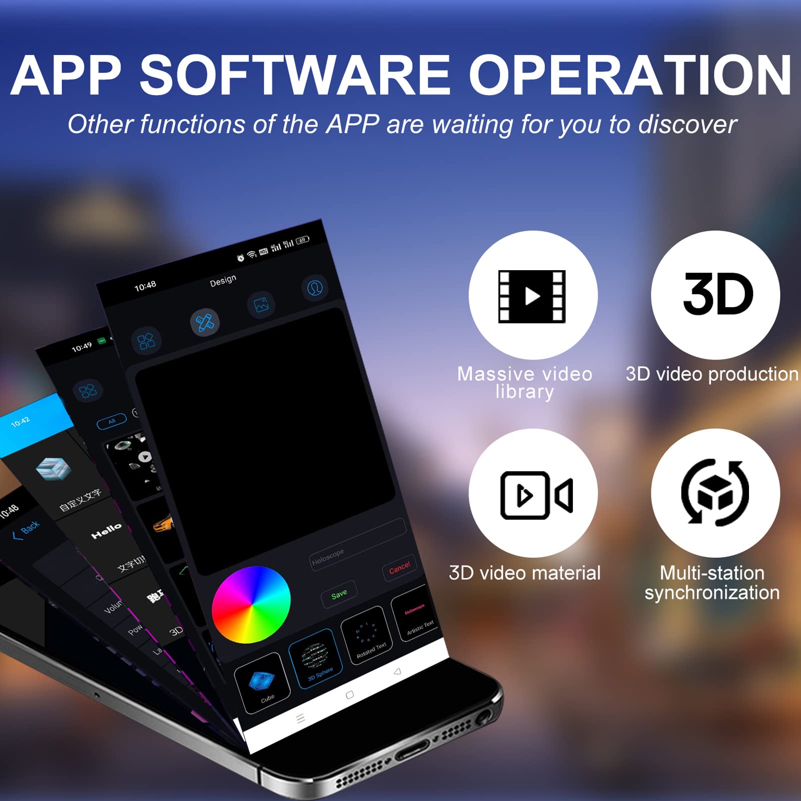 Ventilador de Holograma 3D Ultra HD WiFi Pantalla de Publicidad Holográfica Enchufe de Aplicación de Teléfono de Soporte