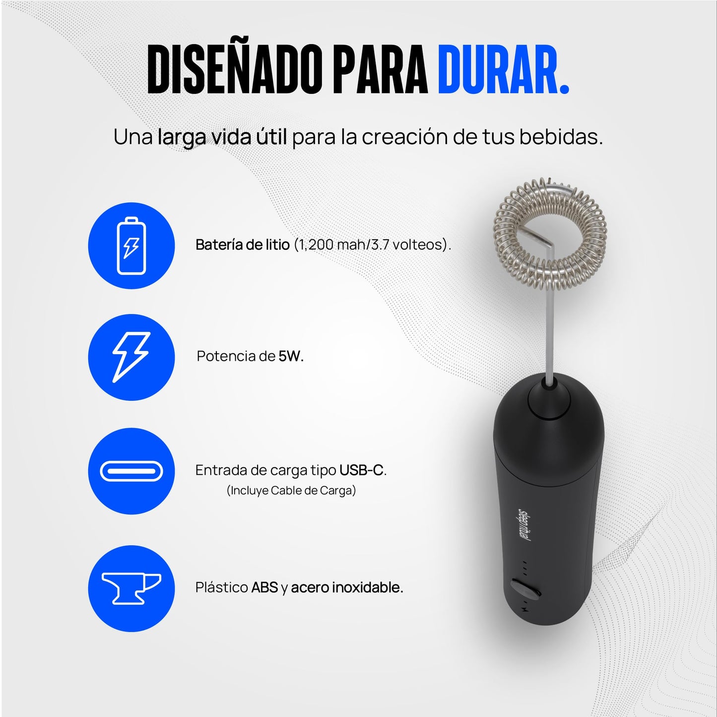 Espumador de Leche Sleep Ritual Recargable Premium de Mano 3 Velocidades