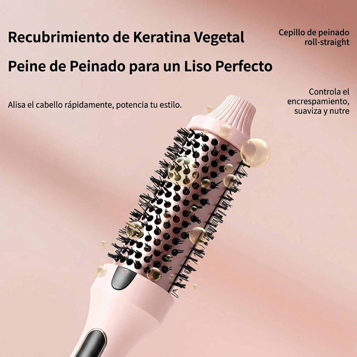 Cepillo Térmico Iónico WisBtyCo Rosa con Queratina Vegetal y Calentamiento Rápido 30s para Volumen y Brillo