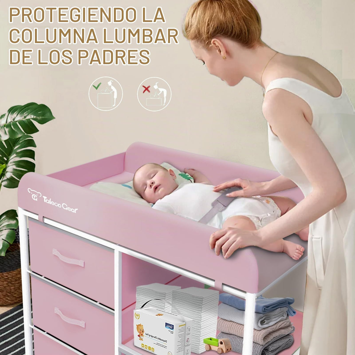 Mesa cambiadora para bebé, mesa cambiadora portátil, estación cambiadora de pañales con almohadilla impermeable, cómoda cambiadora con 3 cestas de almacenamiento, organizador móvil de guardería para