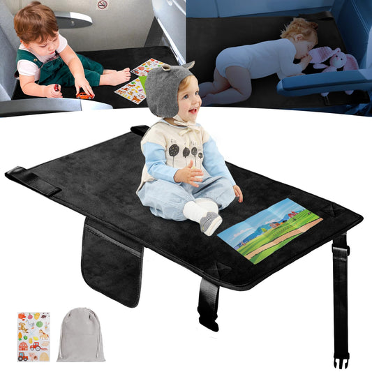 GoCozy - Cama de avión para niños, artículos esenciales de viaje para niños, artículos esenciales de viaje para avión con libro de pegatinas, color negro