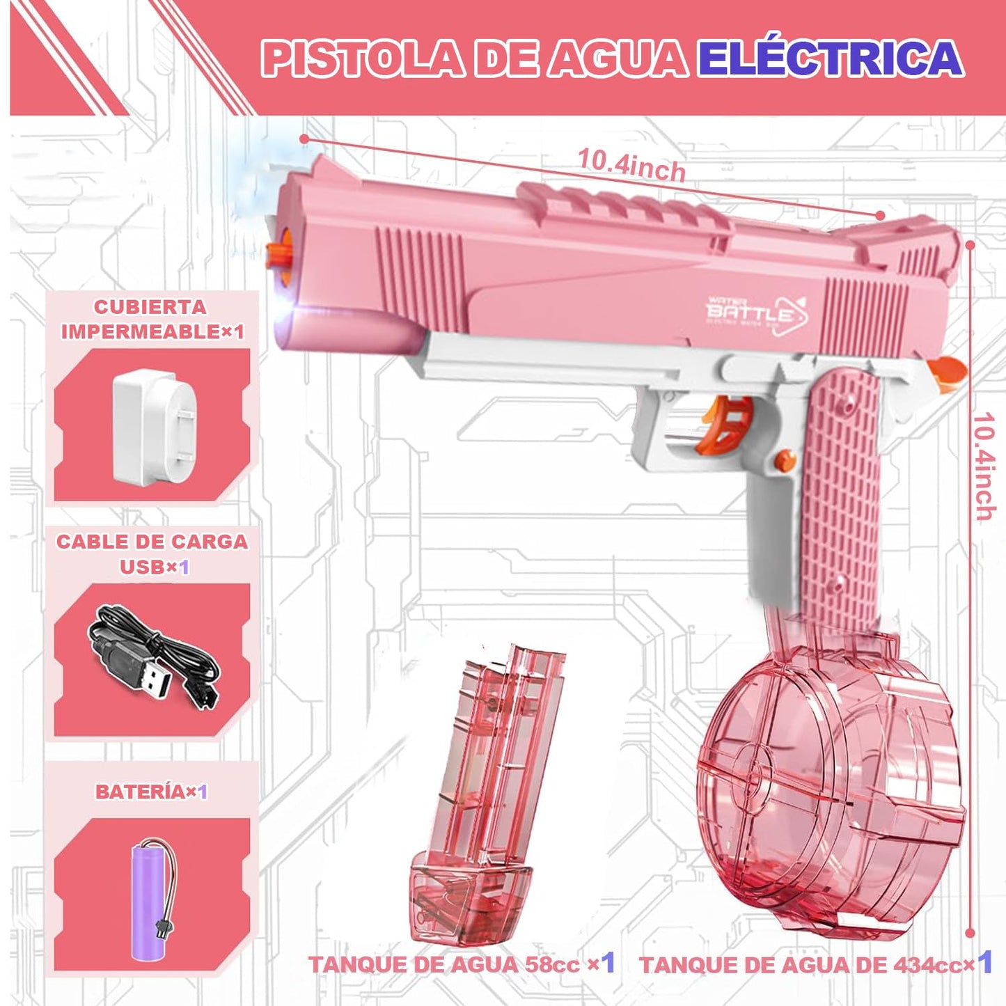 KOMPORY Pistola de Agua eléctrica,Pistola de Agua Recargable Eléctrica para Niños Adultos,para Verano Playa y Piscina Juguete de Agua,Tanque de Agua de Gran Capacidad,Alcance de hasta 2-3m