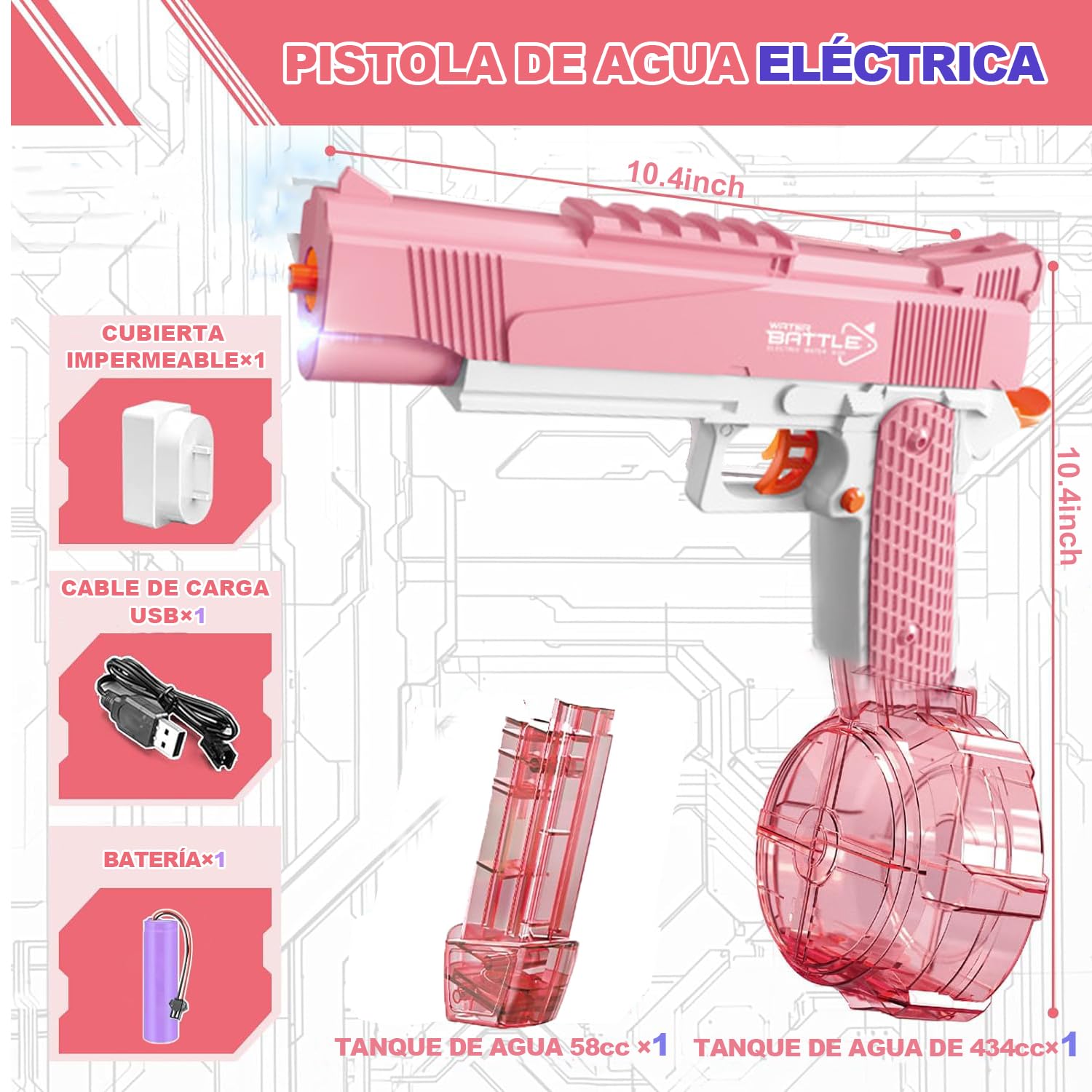 KOMPORY Pistola de Agua eléctrica,Pistola de Agua Recargable Eléctrica para Niños Adultos,para Verano Playa y Piscina Juguete de Agua,Tanque de Agua de Gran Capacidad,Alcance de hasta 2-3m