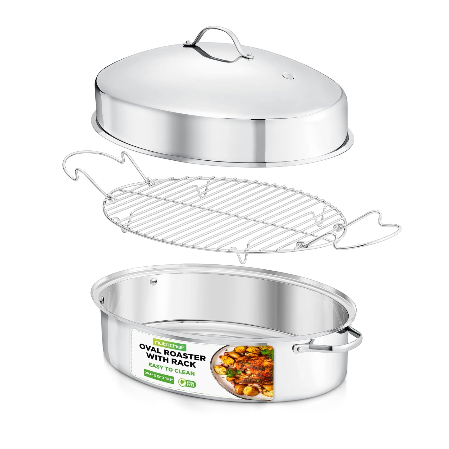 Sartén Ovalado NutriChef Acero Inoxidable Asas Anchas y Estante Extraíble