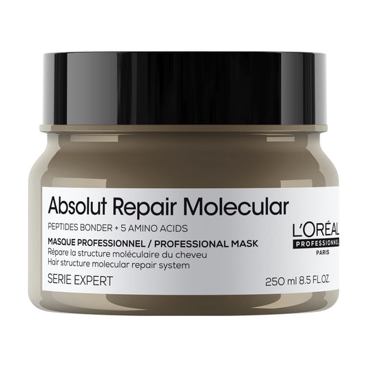 L'Oréal Professionnel Absolut Repair Molecular Mascarilla | Mascarilla reparadora | Para cabello muy dañado | Con tecnología 2% reparador de péptidos + 5 aminoácidos | Repara el cabello y restaura su fuerza | Repara la estructura molecular | 250ml