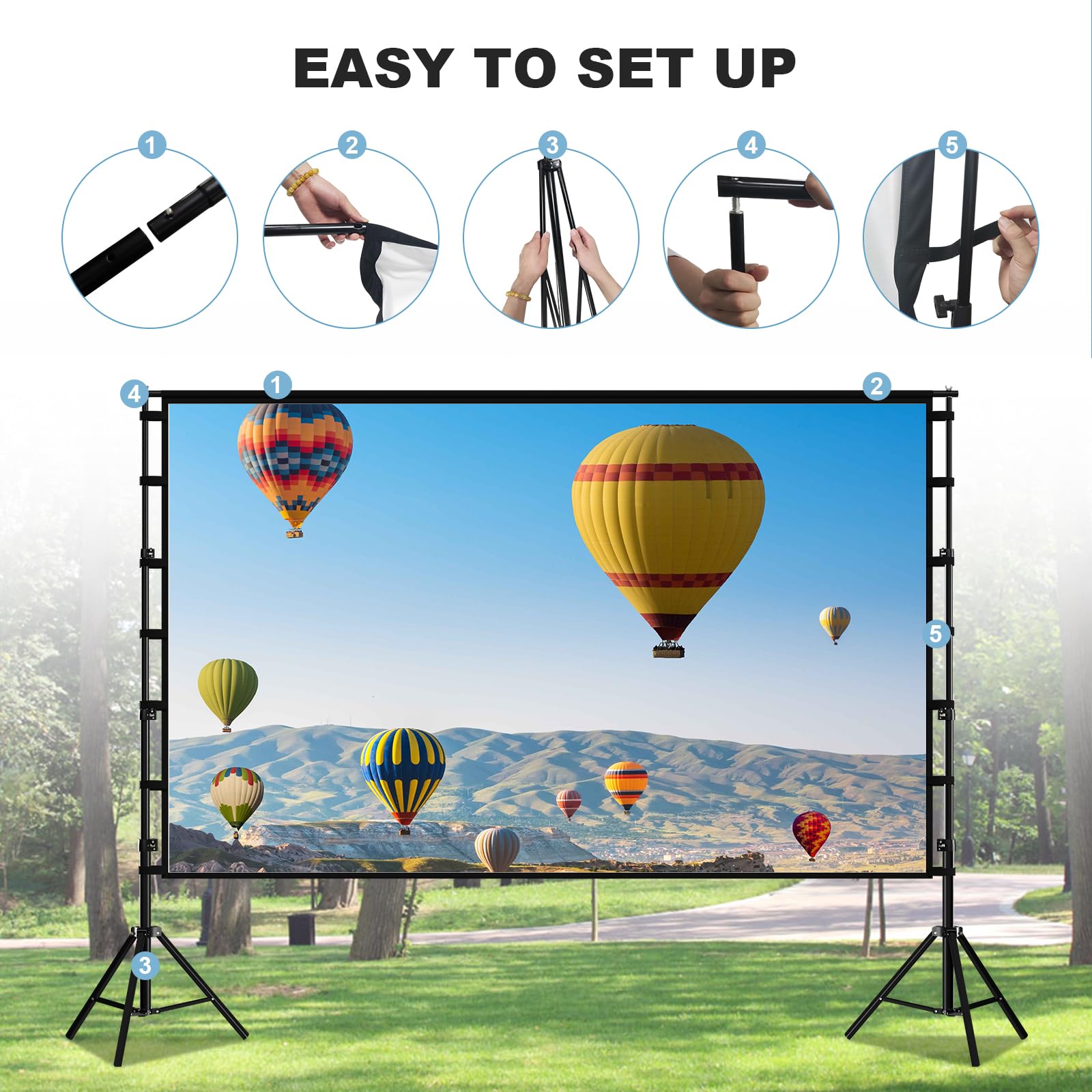 HUANYINGBJB - visualización de proyección para exteriores de 150 pulgadas, visualización de proyección frontal trasera HD de 16:9 4K con bolsa de transporte para cine en el patio trasero, escuela de