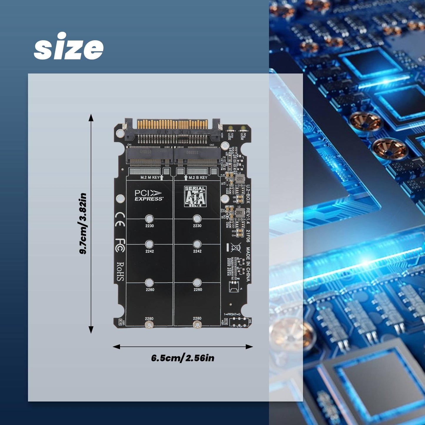 Kqcibz 2 en 1 M.2 NVMe SATA U2PCB M.2 NVME SSD Key M Key B SSD a U.2 SFF-8639 Adaptador PCIe M2 Convertidor de computadora, 503619