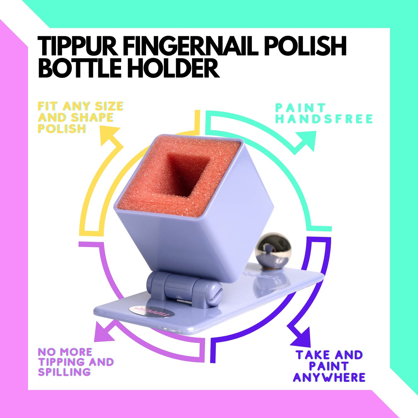 Tippur Soporte para esmalte de uñas – Herramienta profesional antiderrames para esmalte de uñas – Imprescindible para Mani / Pedi con almohadilla de goma antideslizante y base ancha estable – Soporte para botella de arte de uñas – Popstar morado