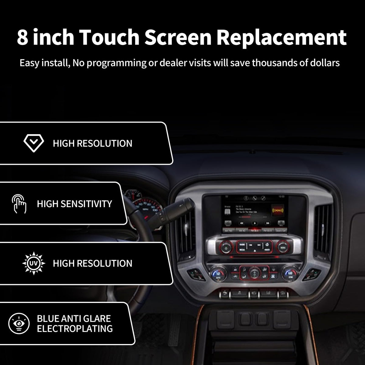 Pantalla de Reemplazo RESNAVSCREN DJ080PA-01A Gmc Sierra Yukon Canyon Acadia 2014-2018 Chevy Silverado Tahoe Suburban Colorado Mylink Radio táctil digitalizador