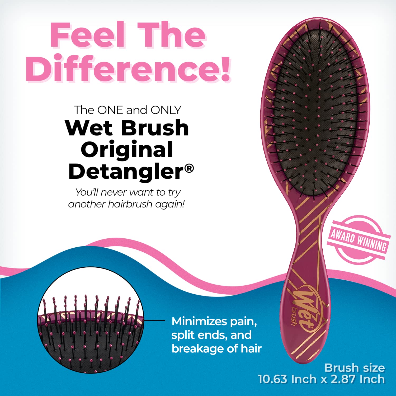 Wet Brush Cepillo desenredante original, espíritu libre, sangría, todo tipo de cabello, cerdas IntelliFlex ultra suaves que se deslizan a través de enredos con facilidad, peine sin dolor para hombres, mujeres, niños y niñas