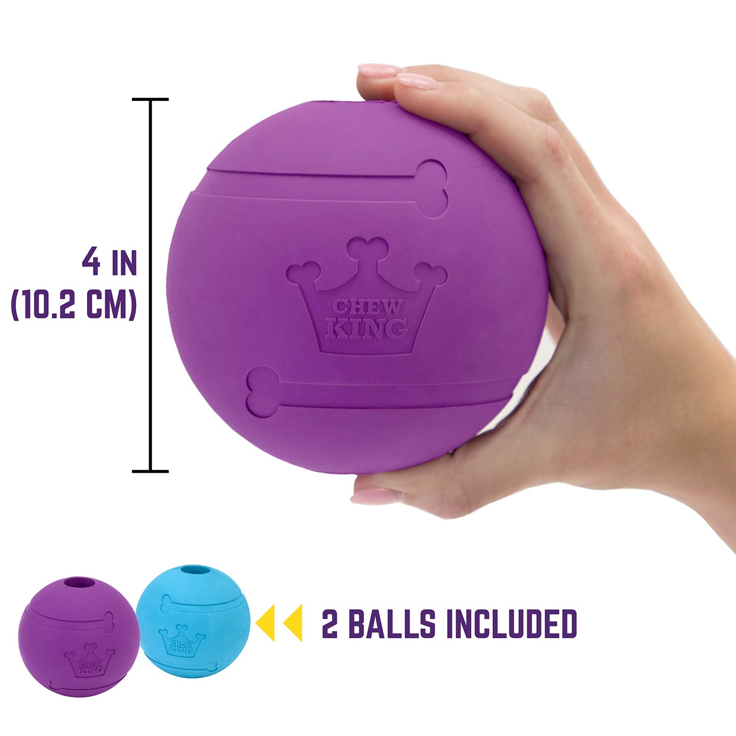 Chew King Fetch Balls - Juguete de Goma Natural Extremadamente Duradero de 4 Pulgadas, Paquete de 2 (CM-10031-CS01)