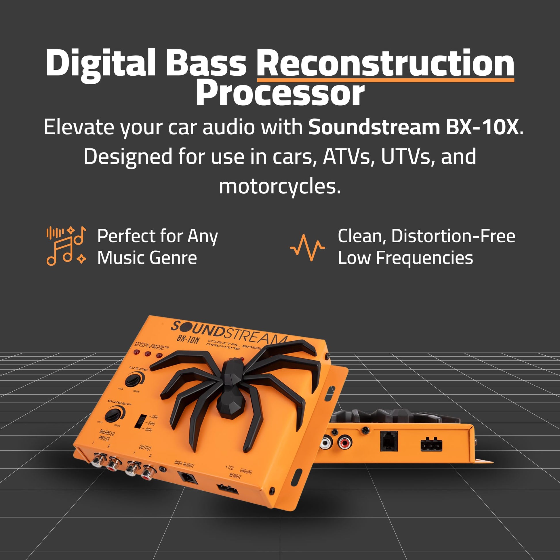 Procesador de Graves Digital SoundStream BX-10X Negro con Ecualizador Paramétrico para Audio de Coche