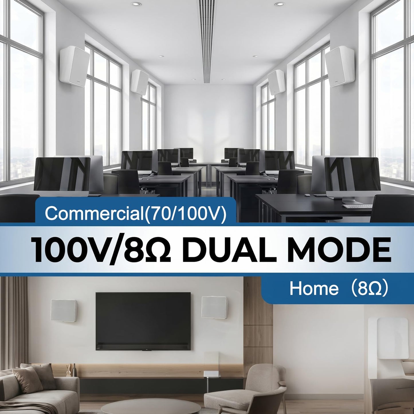 STUDIOFINIX - Altavoces PA montados en la pared de 4 pulgadas, potencia máxima de 240 W, 8 ohmios y 70 V/100 V, modo dual, para cine en casa, comercial, oficina, sistema PA (blanco, par)