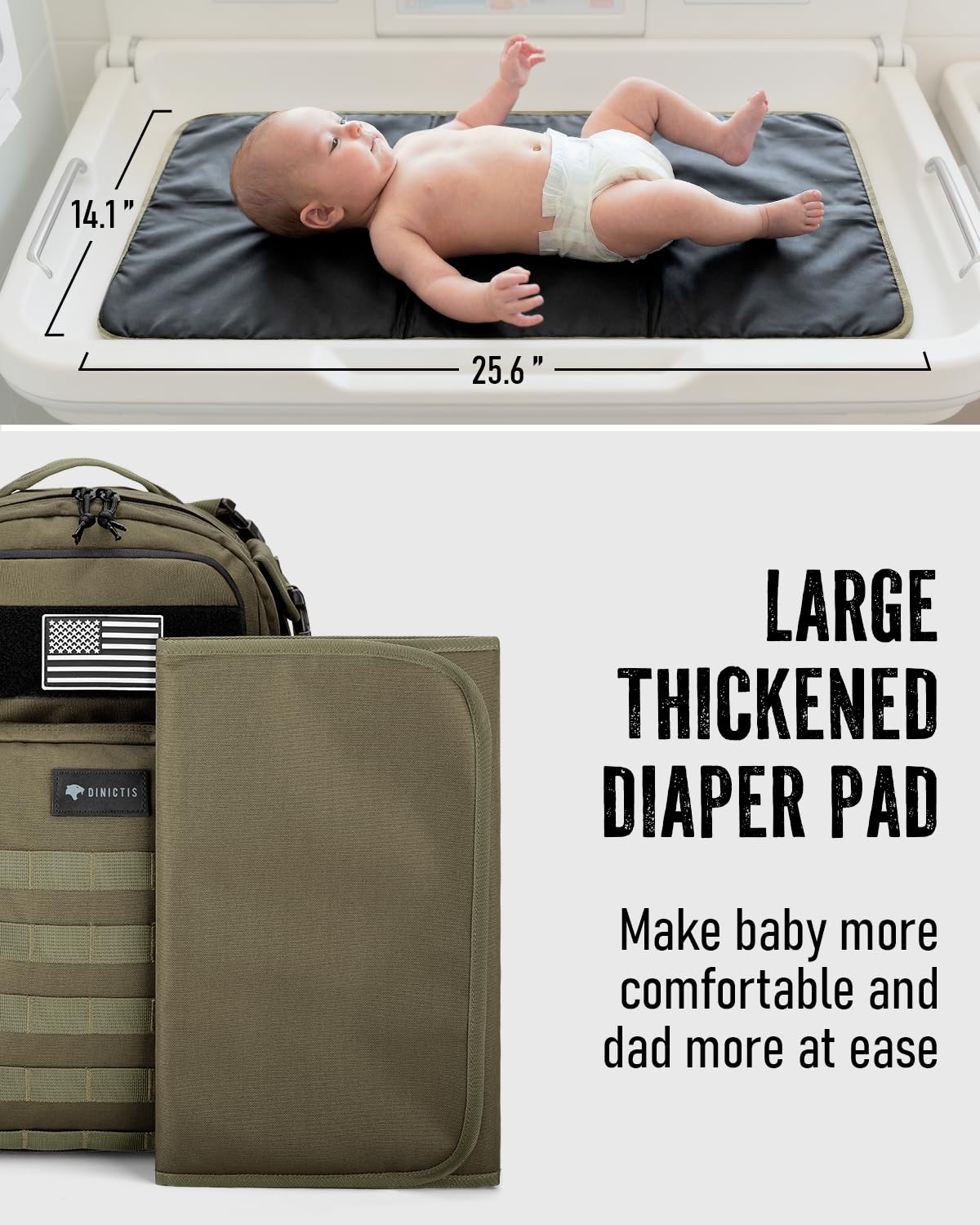 Dinictis Mochila Pañalera de 40L para Papá,Bolsas Tácticas de Viaje para Pañales para Hombres,Accesorios para Bebés para Papá - Verde Selva