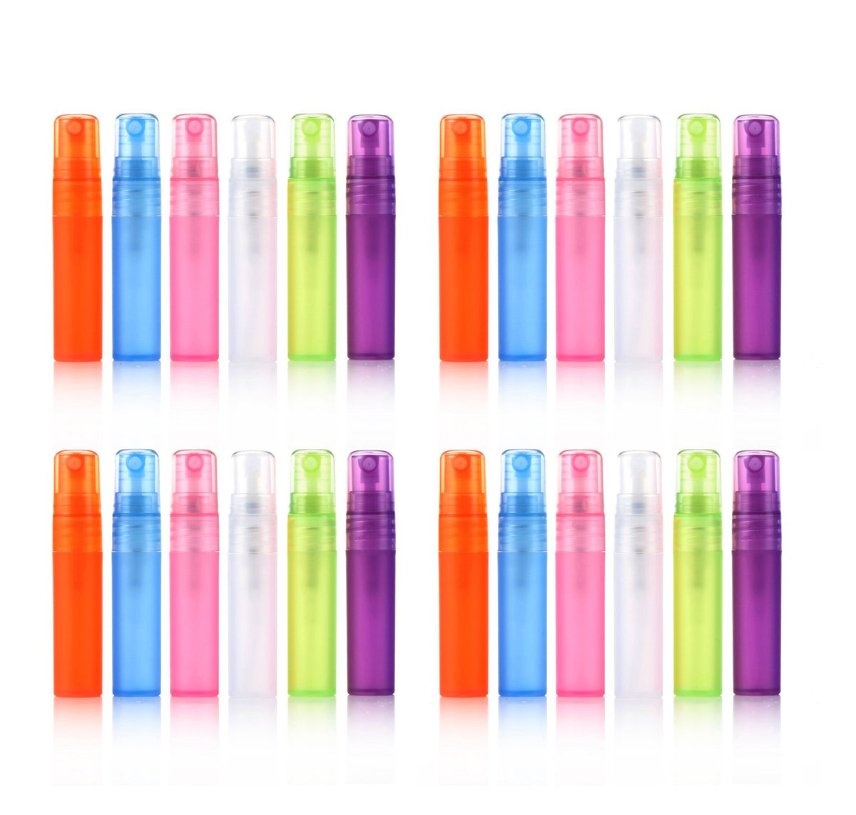 Elfenstal - 24 botellas de 5 ml de 5 ml, atomizador vacío, botella de plástico mate, rellenable, fragancia perfume, botella de muestra, paño limpio para viajes, fiesta, maquillaje, pipeta de 3 ml