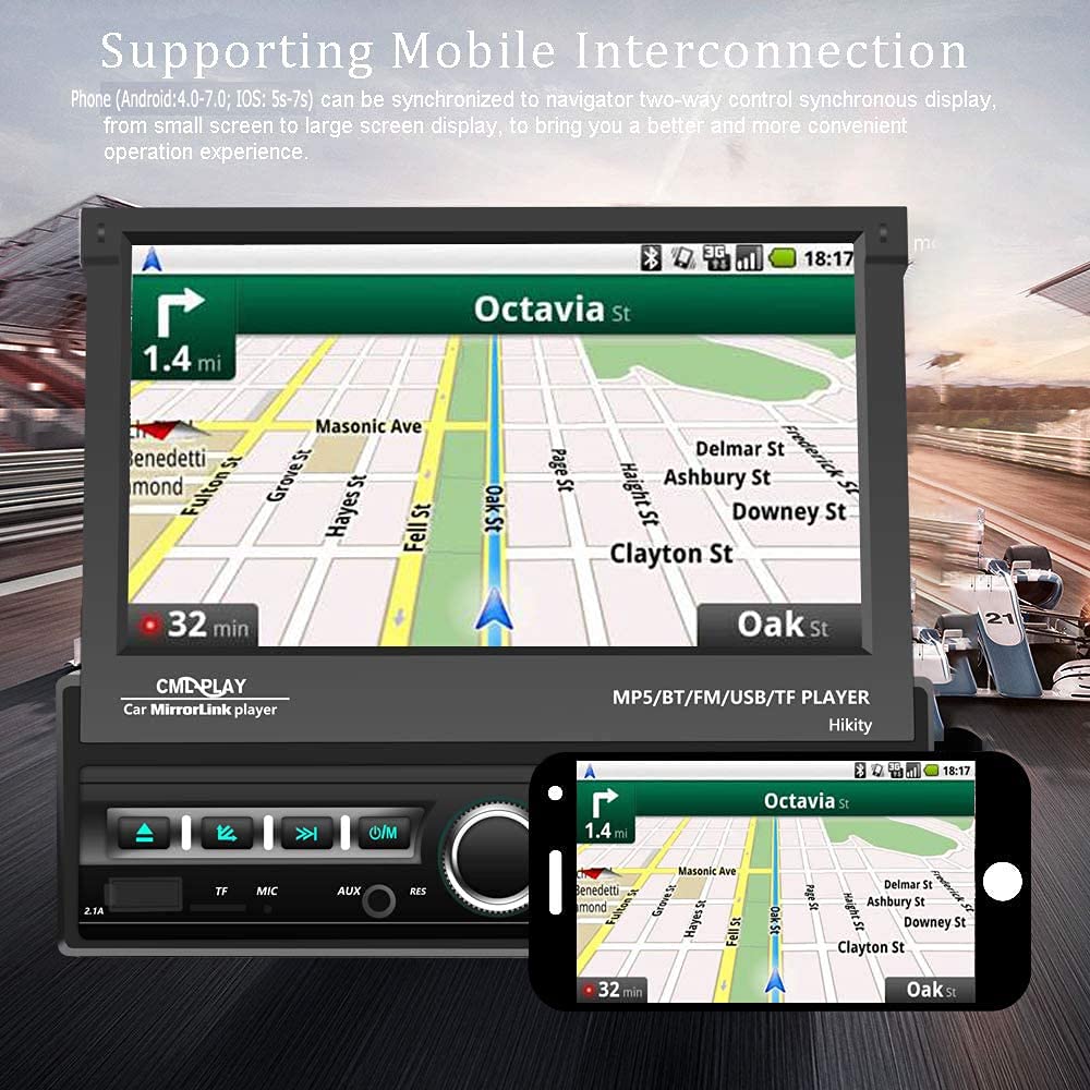 Hikity - visualización táctil de un solo din, estéreo para coche, visualización táctil de 7 pulgadas, estéreo automático con radio FM, Bluetooth, enlace de espejo, EQ, entrada USB/TF/AUX, SWC, cámara