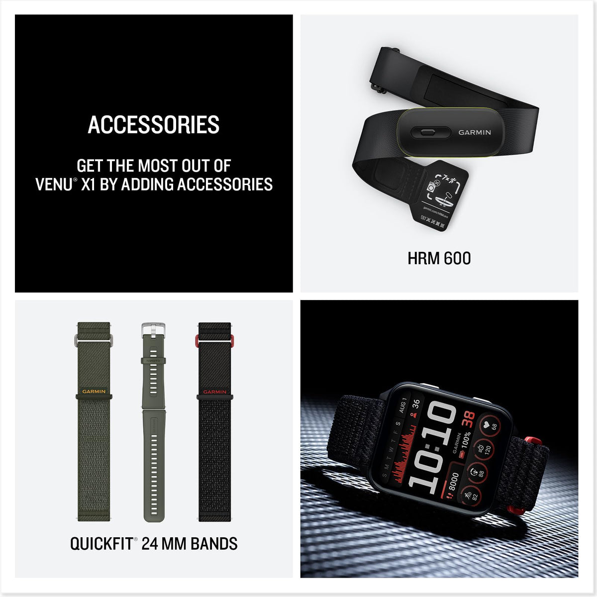 Reloj Inteligente GPS Garmin Venu Negro Fondo Titanio Banda Nailon Delgado y Ligero con AMOLED y Salud Avanzada