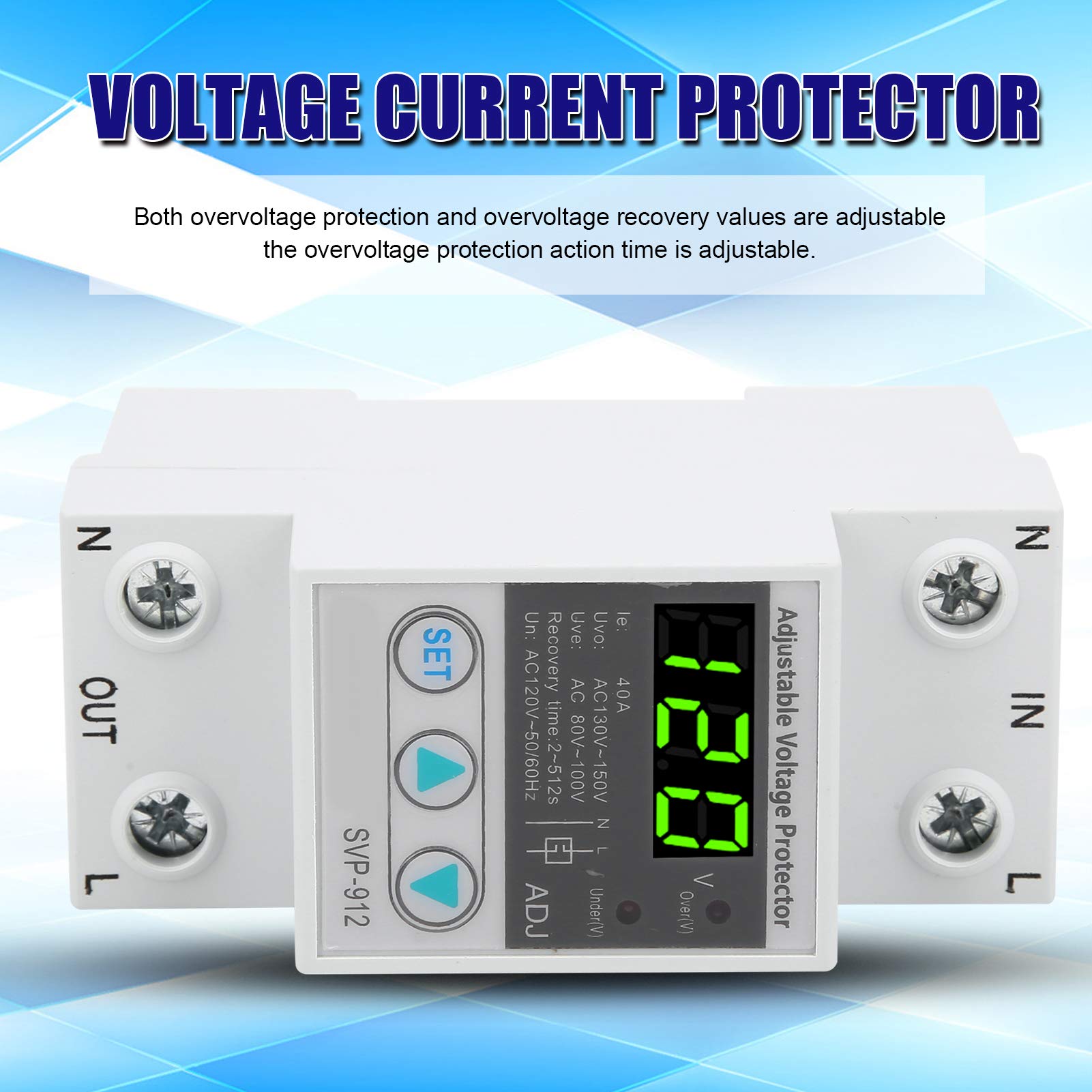 Relé Protector de Voltaje Autorrecuperación Ajustable 120 VCA 40A Digital