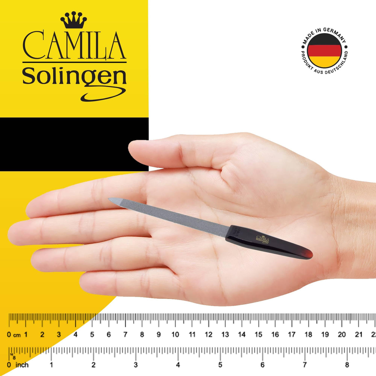 Camila Solingen CS17 2 Pack Professional Sapphire Metal Nail File Pointed for Fingernail and Toenail Care. Double Sided Coarse Fine for Manicure Pedicure. Stainless Steel from Solingen Germany 5 inch