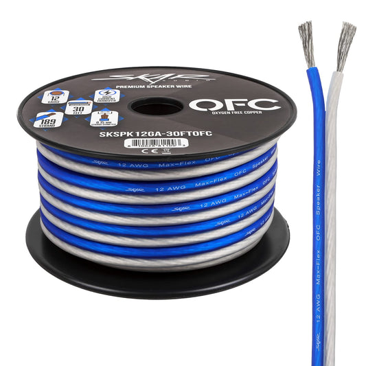 Skar Audio - Cable de altavoz de audio de cobre de calibre 12 (AWG) Elite sin oxígeno, 30 pies (azul/blanco)