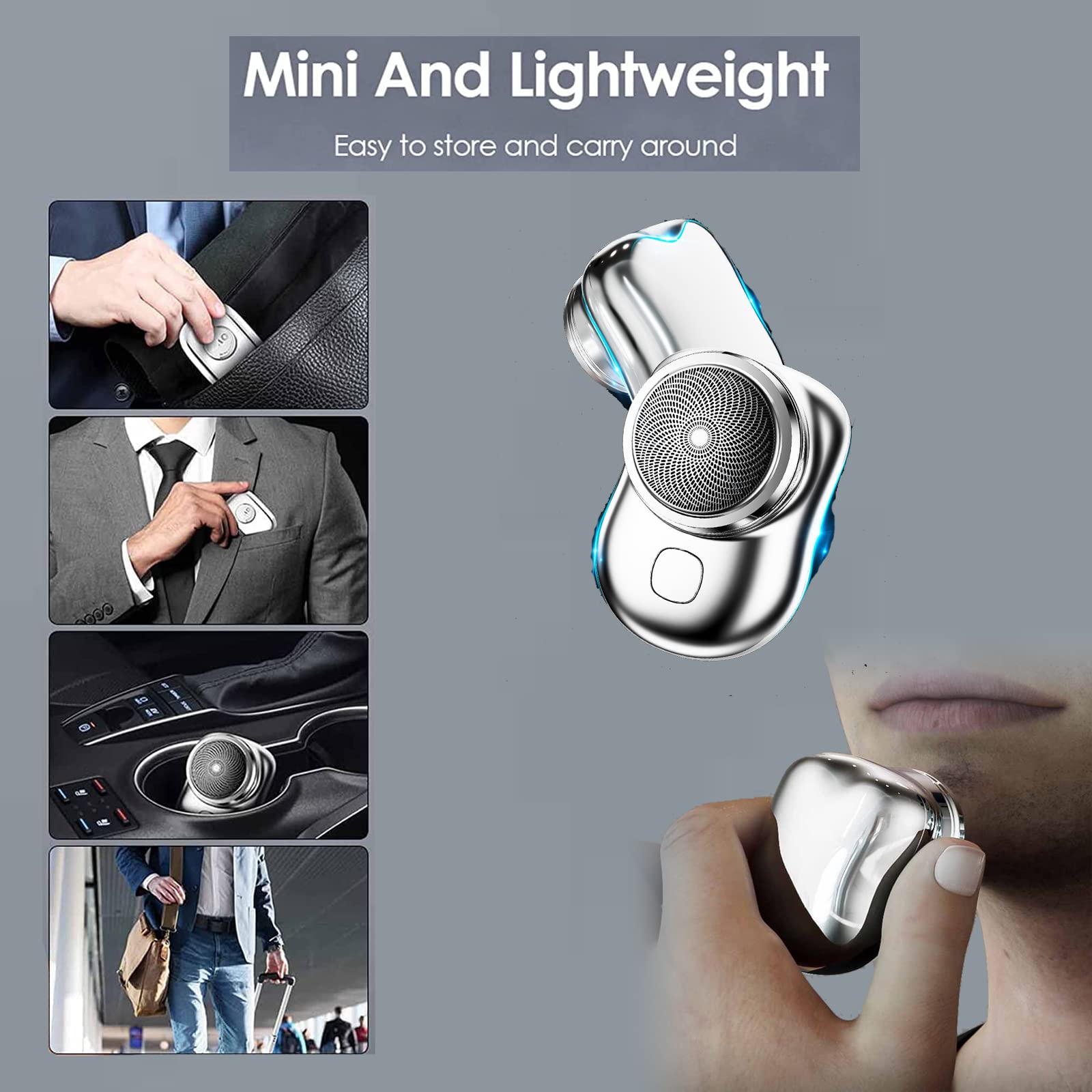INXKED, Powerful Storm Shaver, 2023 Powerful Storm Shaver for Men, Afeitadora De Barba Para Hombre, Pocket Size Portable Shaver Wet and Dry Mens Razor USB Rechargeable (Silver)