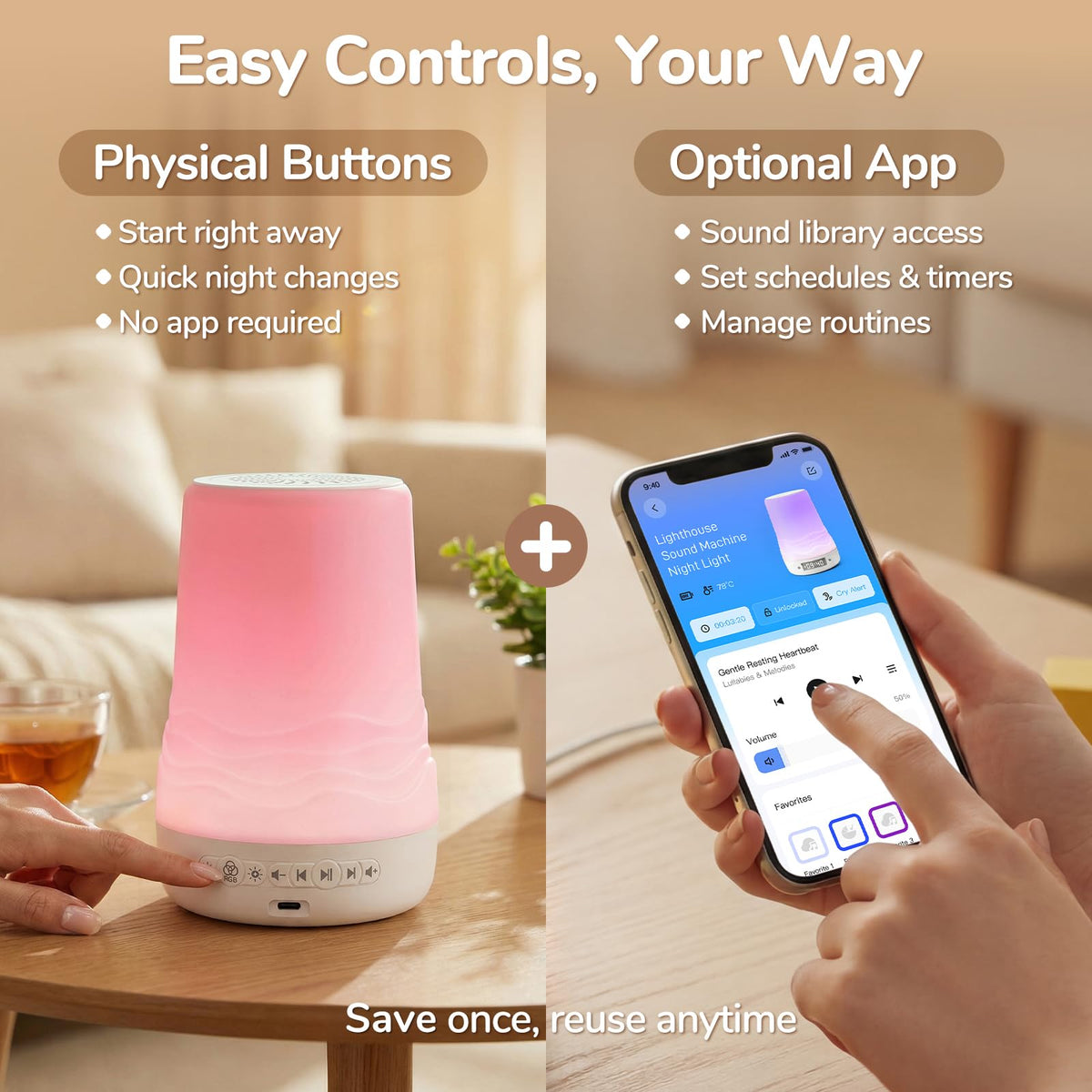 Mewaii Máquina de ruido blanco para bebés y adultos, luz nocturna RGB de 360°, detección de llanto con IA, control por app, 100 sonidos relajantes, creador de rutinas de sueño, artículos esenciales pa