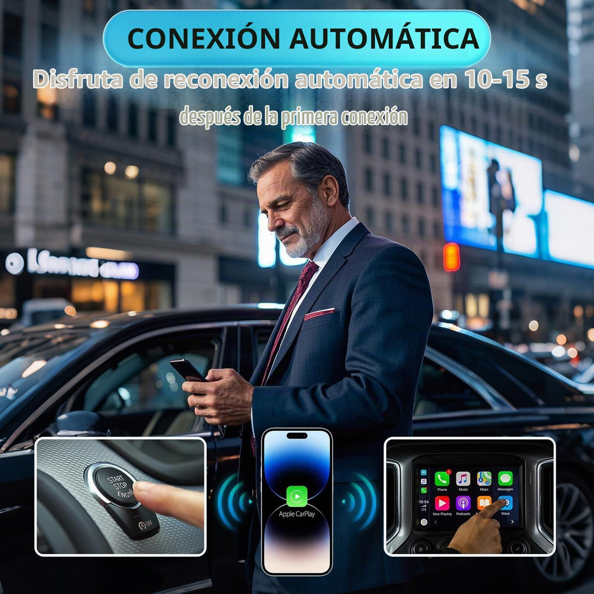 Adaptador Inalámbrico CarPlay Apple para Convertir CarPlay con Cable a Inalámbrico Compatible con iOS 10+ y Autos 2017+ Conexión Estable