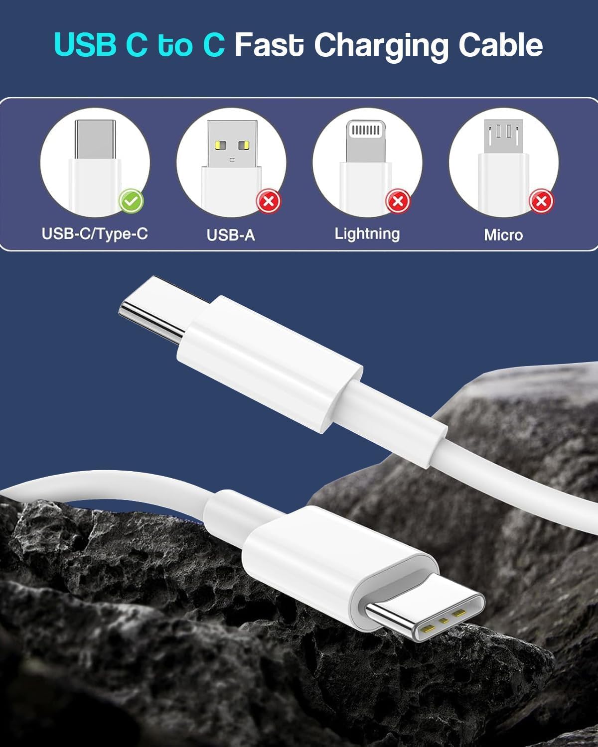 Cable USB C a USB C MORNWELL 240W Blanco PD Carga Rápida 2M para iPhone Galaxy MacBook iPad Huawei