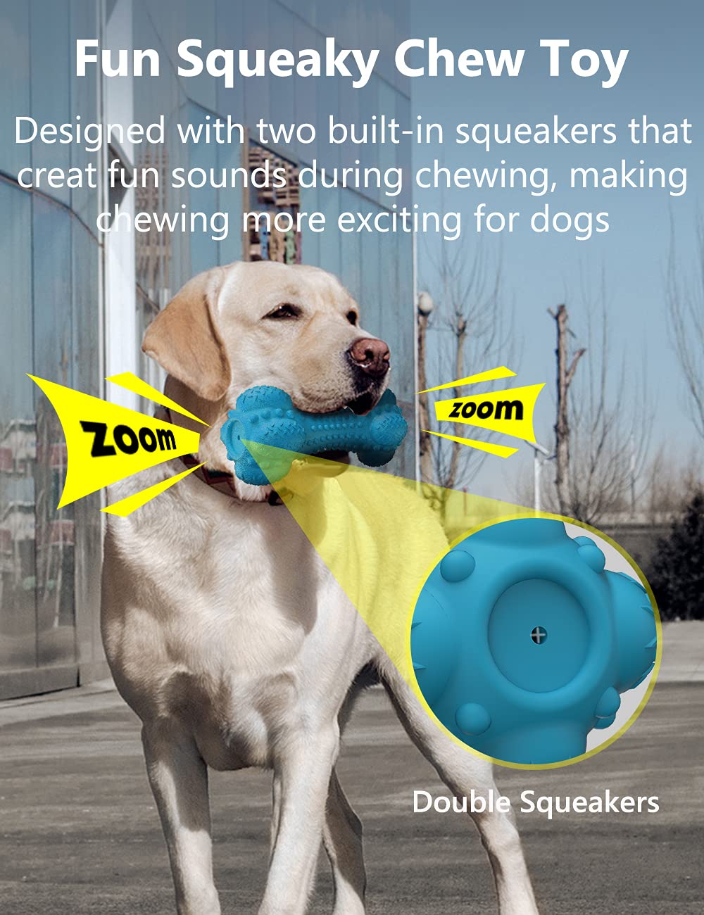 Juguete masticable para perros Squeaky para masticadores agresivos de raza grande, hueso de goma resistente e indestructible con cepillo de dientes para limpieza de dientes de perros grandes y medianos