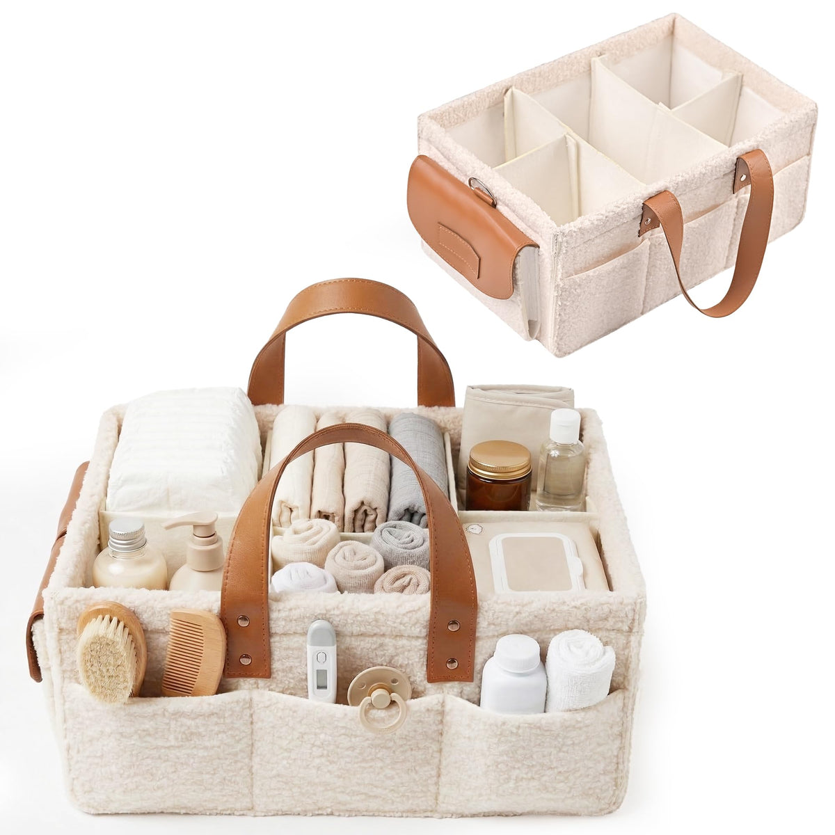 DRAXSTONE Organizador de pañales con correa ajustable para el hombro, cesta de almacenamiento para bebé con divisores extraíbles, organizador grande para guardería para pañales, toallitas y artículos