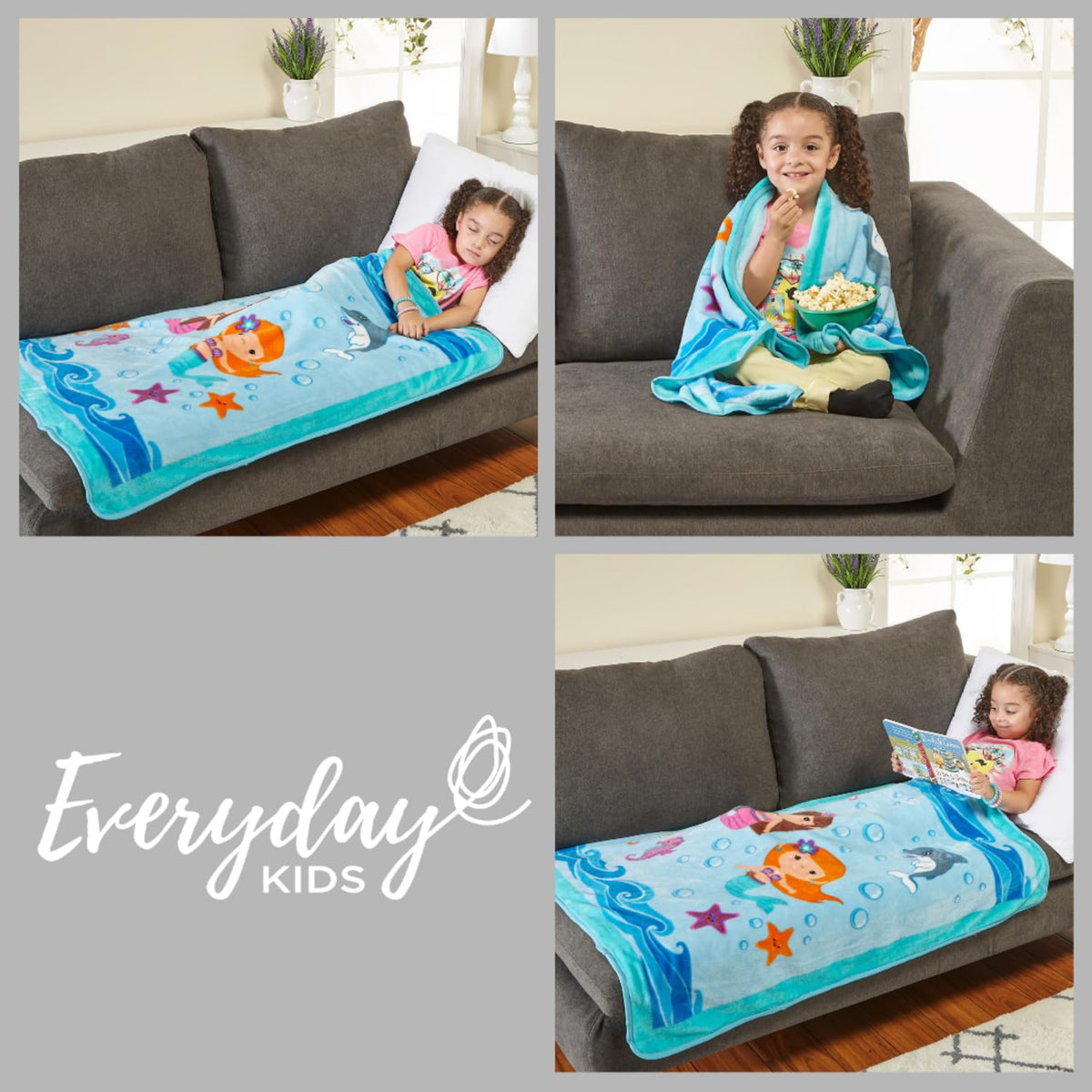 Everyday Kids - Manta para niños pequeños, de 30 x 40 pulgadas, diseño de sirenas submarinas, súper suave, afelpada, cálida y cómoda