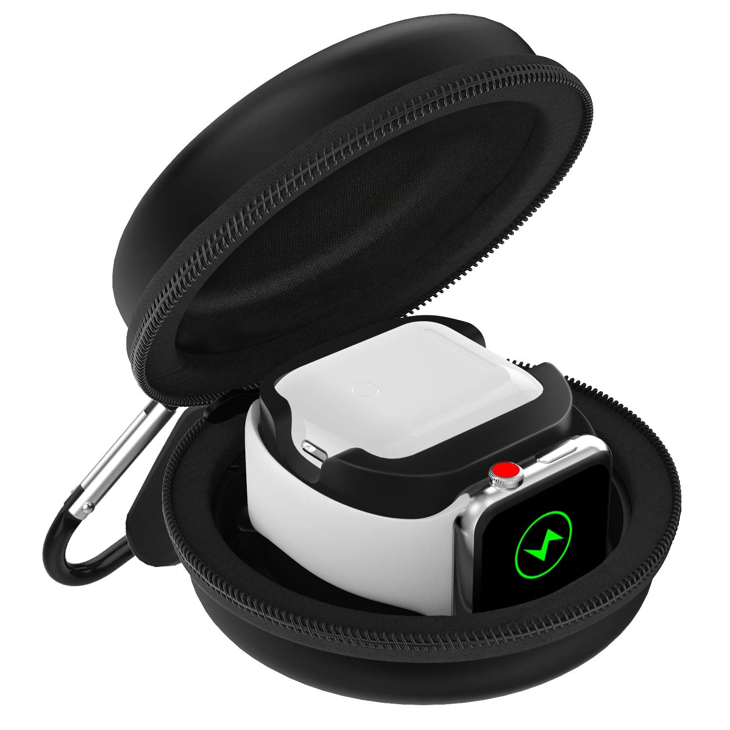 MoKo Storage Box Compatible Apple Watch Series 10/9/8/7/6/5/4/3/2/1/SE,Portable Protective Travel Bag Fit iWatch 38mm 40mm 41mm 42mm 44mm 45mm 46mm Airpods Pro/3/2/1 Charging Case Station Dock,Black
