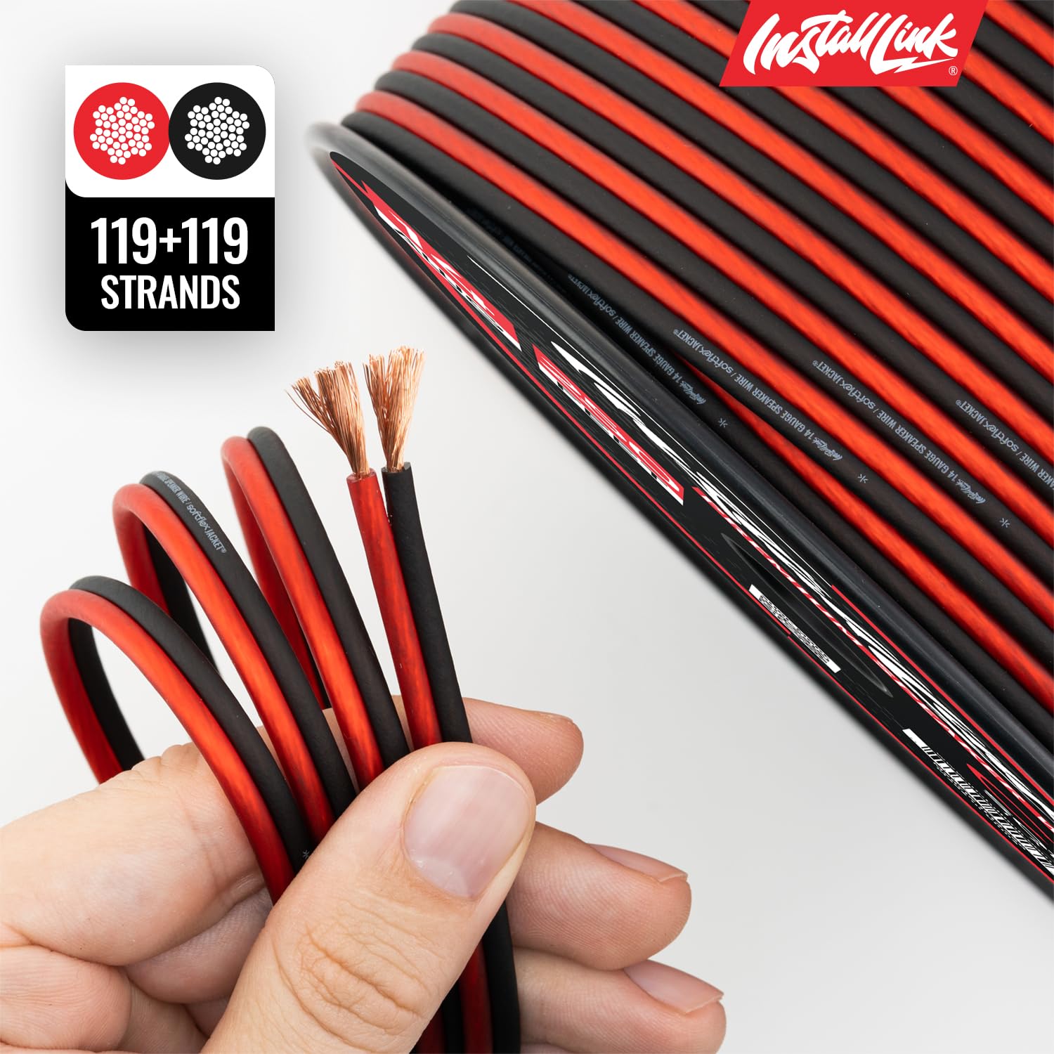 Install Link - Cable de altavoz de calibre 14 para coche, hogar o RV, cable de audio de 250 pies, CCA