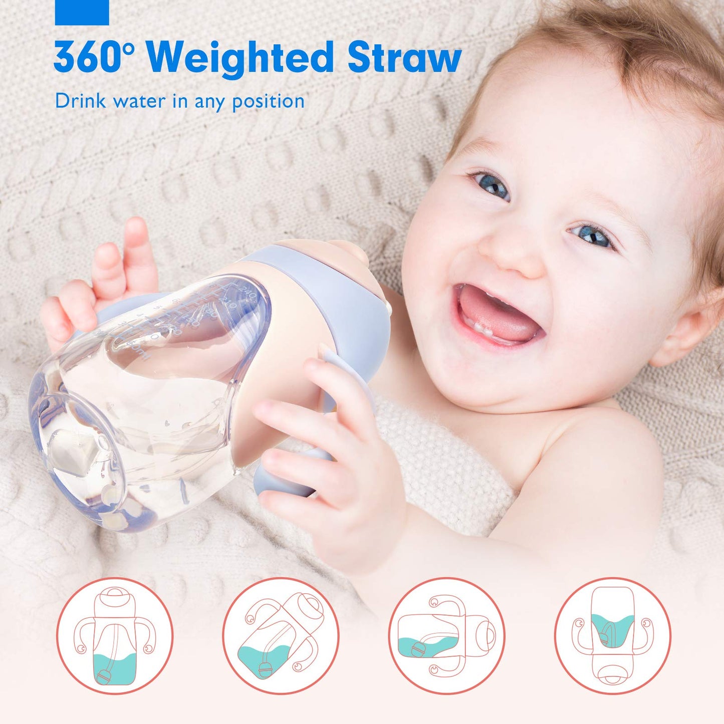 hahaland - Vasos para sorbos para niños pequeños, 1-3 2 en 1, con boquilla de unicornio y taza para sorber