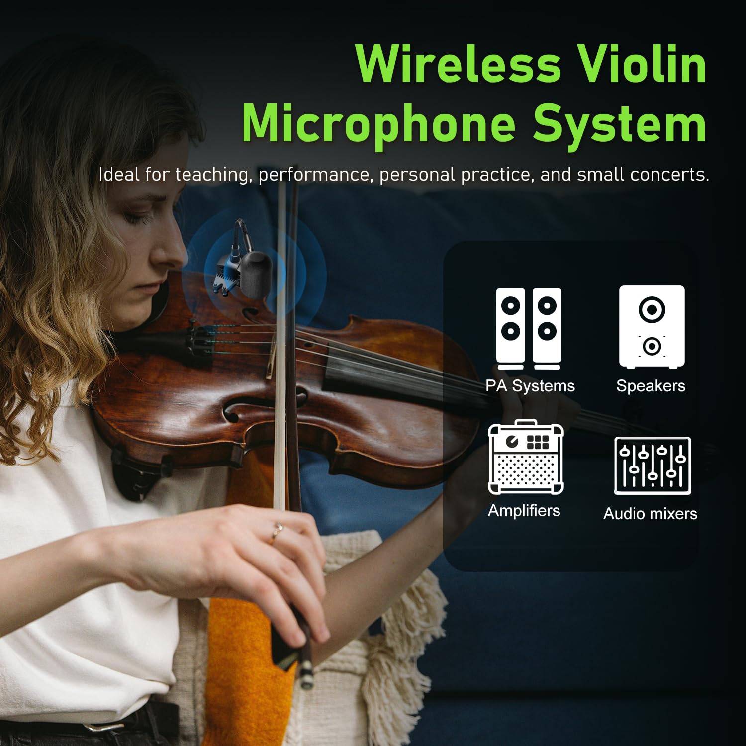 ACEMIC UHF Micrófono inalámbrico para violín Recoge el Instrumento de Cuello de Cisne Micrófono de Clip Transmisor y Receptor para Altavoces Activos, Sistemas de megafonía Activos, VT-5