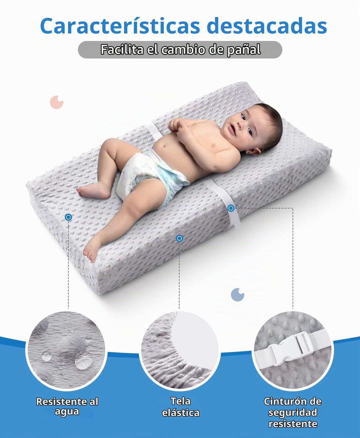 LOONAH - Cambiador pequeño compacto con cubierta, 27 x 16 pulgadas, cambiador de pañales contorneado para cuna combinada con cambiador, impermeable e hipoalergénico, correa de seguridad con hebilla de