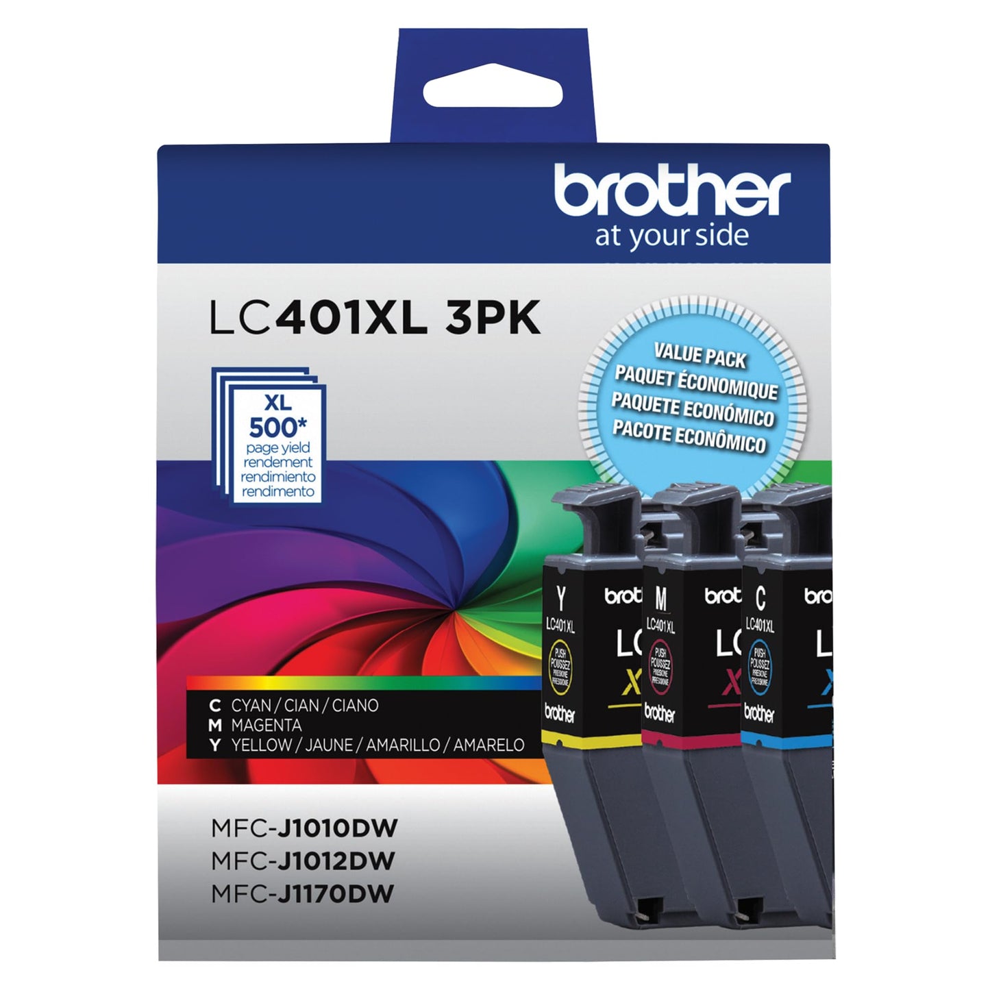 Brother LC401XL - Paquete de 3 Cartuchos de Tinta de Alto Rendimiento, Incluye 1 Cartucho de Tinta Cian, Magenta y Amarillo.
